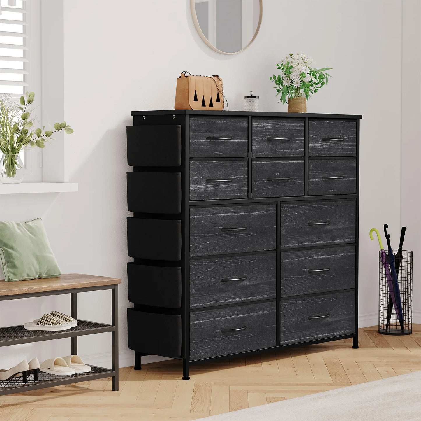 HiMISS 12 Drawer Fabric Storage Bedroom Dresser With Metal Frame