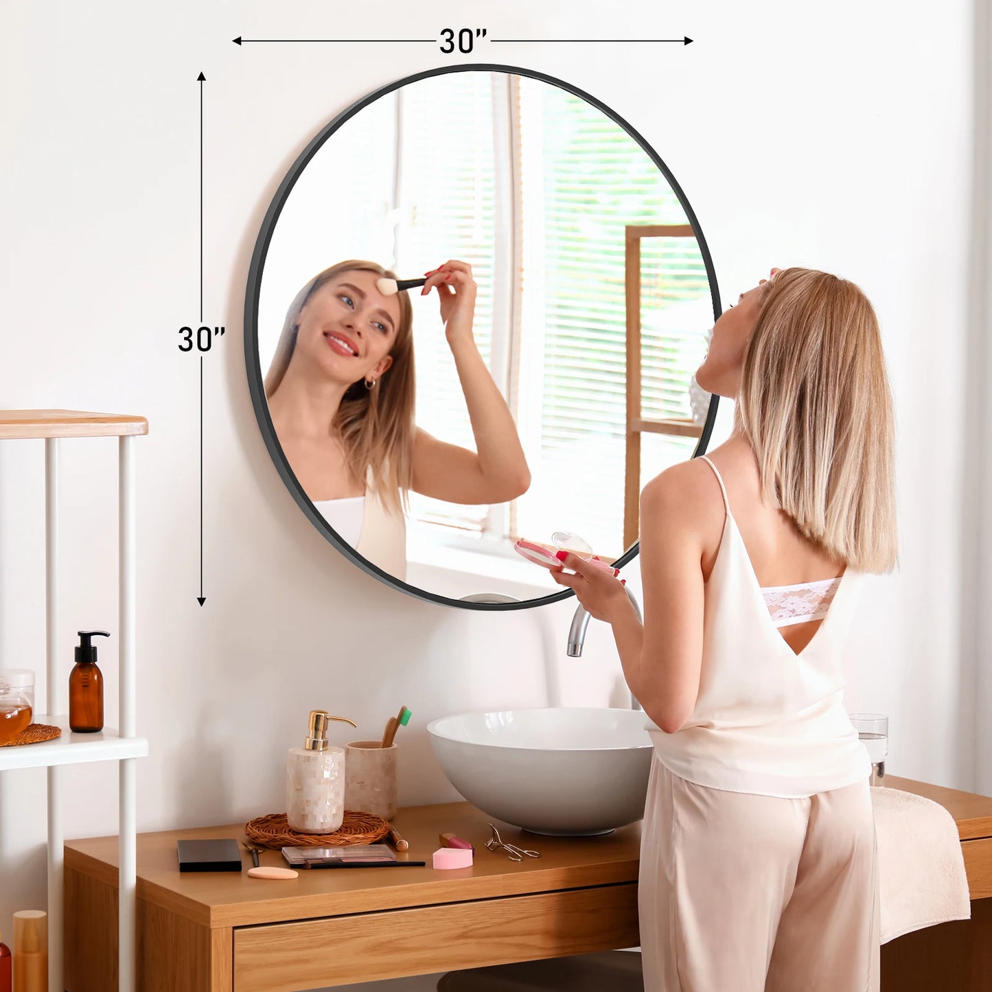JHK Modern Round Vanity Mirror Metal Frame For Home Decor