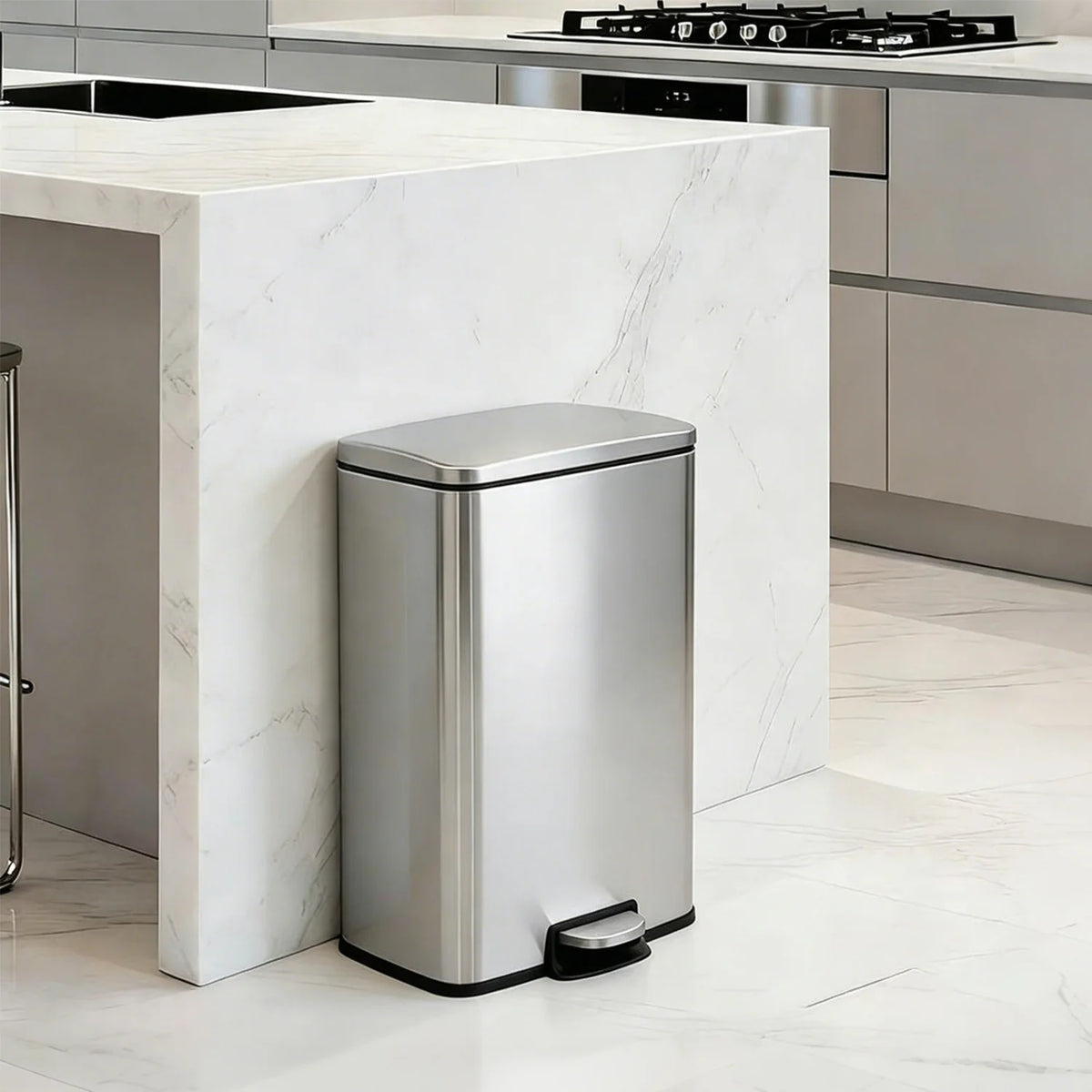 Fingerprint-Proof 13 Gal Pedal Trash Bin Stainless Steel Kitchen Wastebasket Removable Liner Quiet Lid For Office Garage