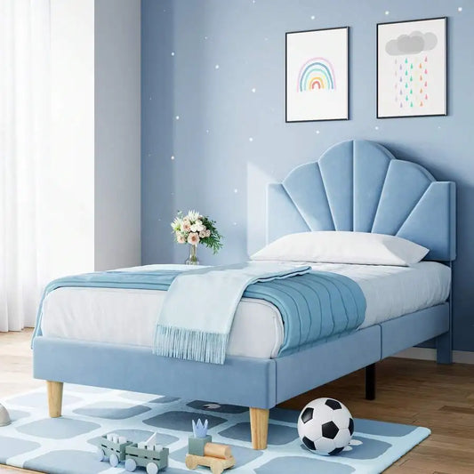 Velvet Upholstered Platform Bed Frame With Adjustable Headboard