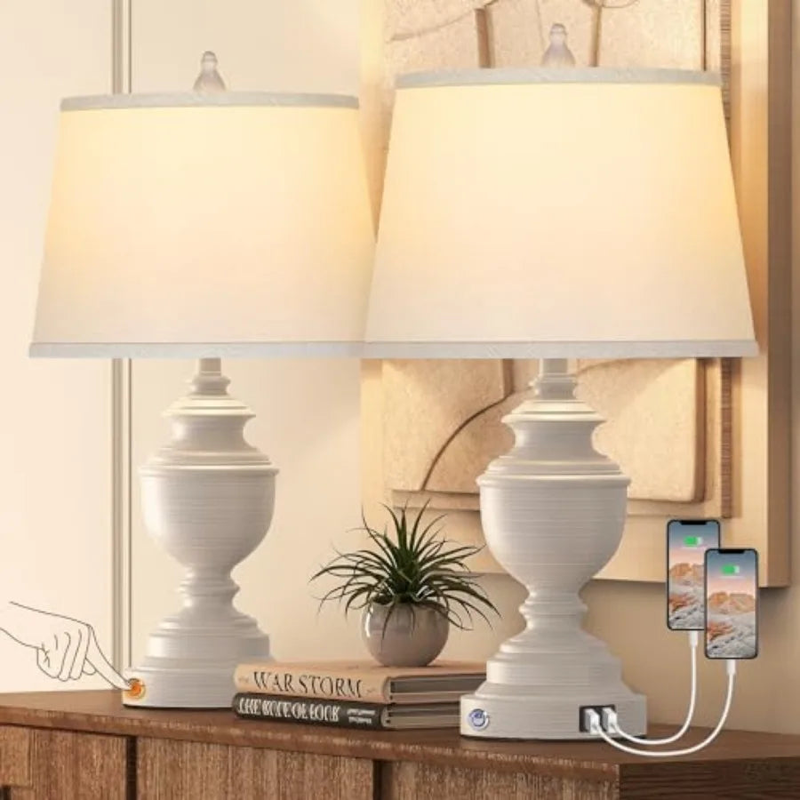 Modern Farmhouse Table Lamps With USB Charging Touch Control