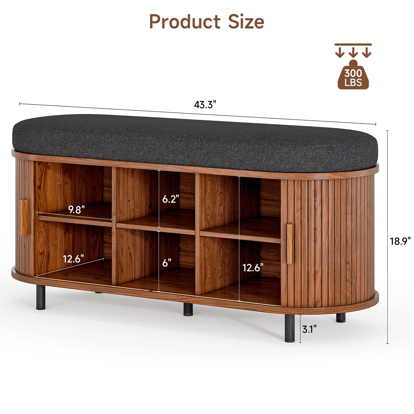 Three Tier Wooden Shoe Storage Bench With Cushioned Seat