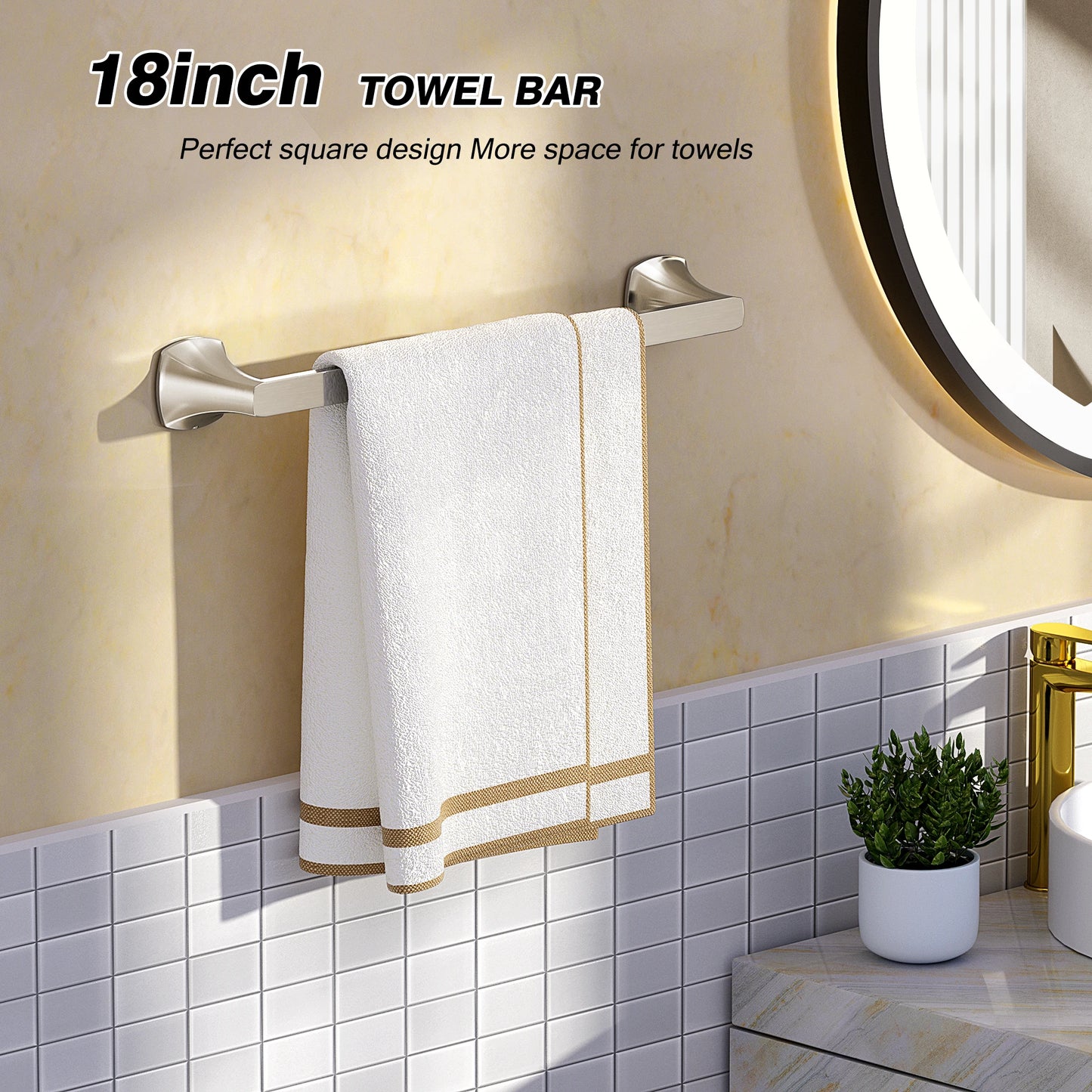 Wall Mount Five Piece Bathroom Hardware Set With Towel Ring