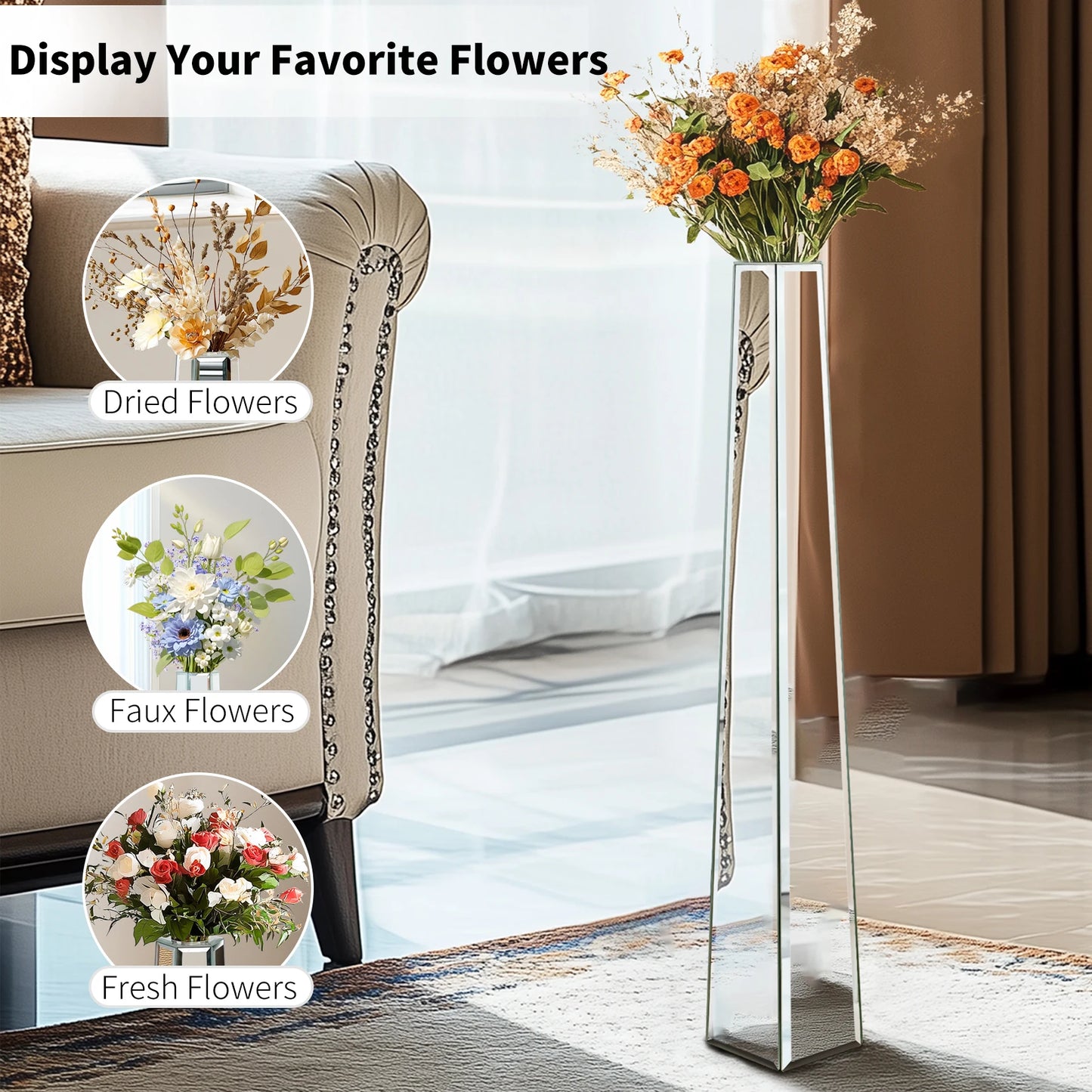 Modern Mirrored Glass Floor Vase For Living Room Decoration