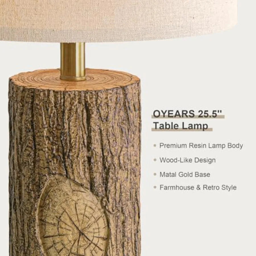 Rustic Bark Solar Table Lamps With Gold Base And Usb Ports