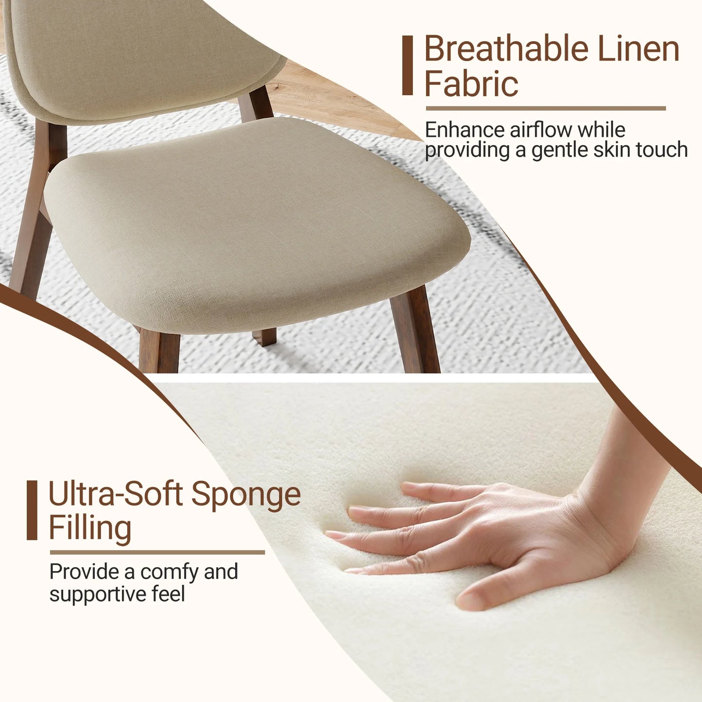 Homasis Upholstered Linen Dining Chair Set With Wooden Frame Design