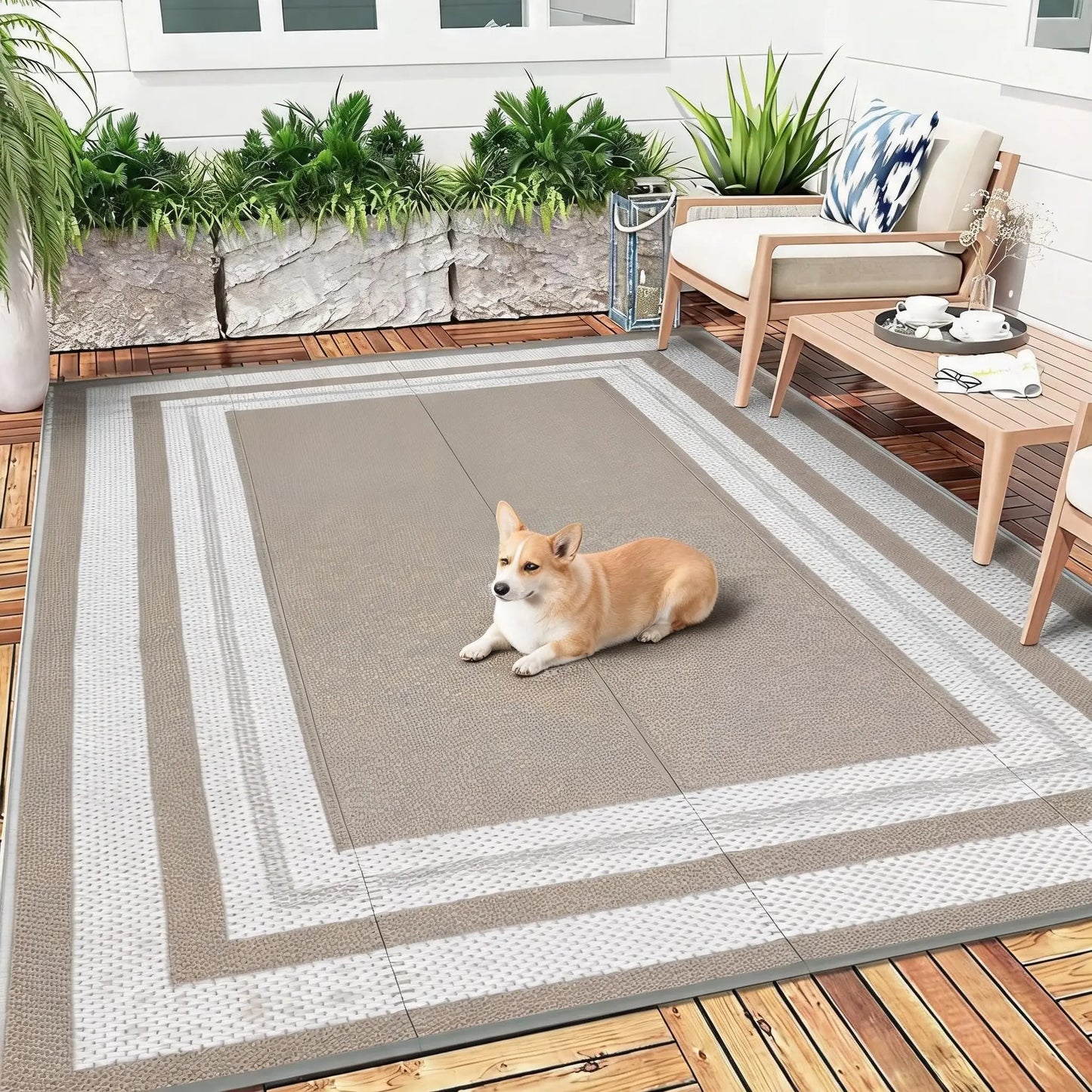 Waterproof Reversible Outdoor Patio Rug And Modern Area Mat