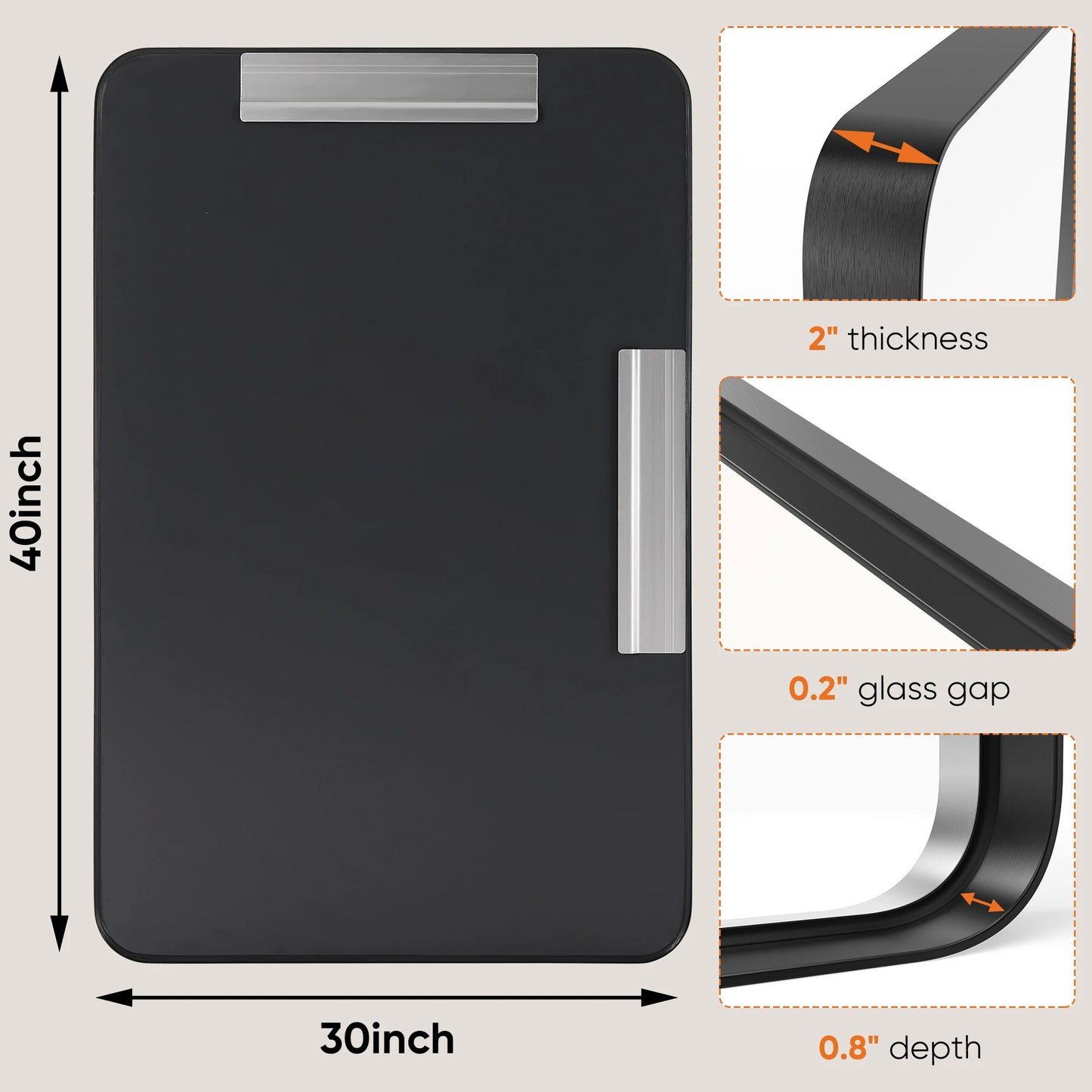 JHK Matte Metal Framed Bathroom Mirror With Tempered Glass