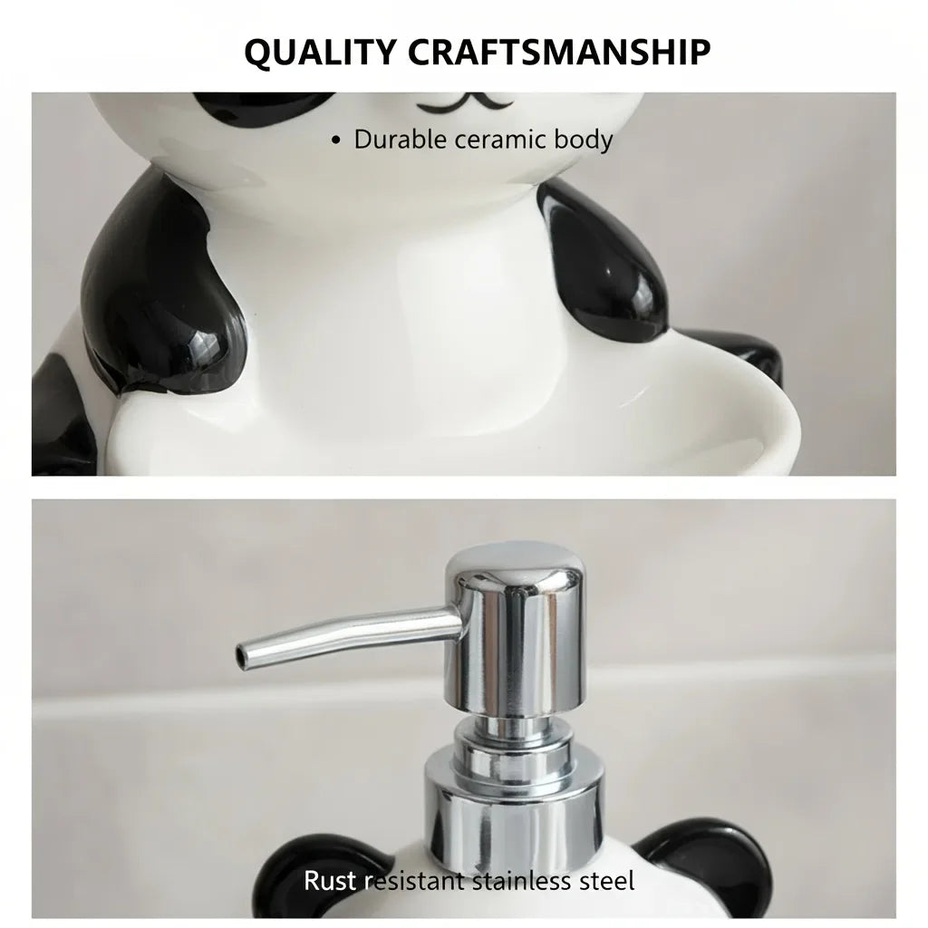 Ceramic Panda 2 In 1 Soap Dispenser Hand Sanitizer Tray
