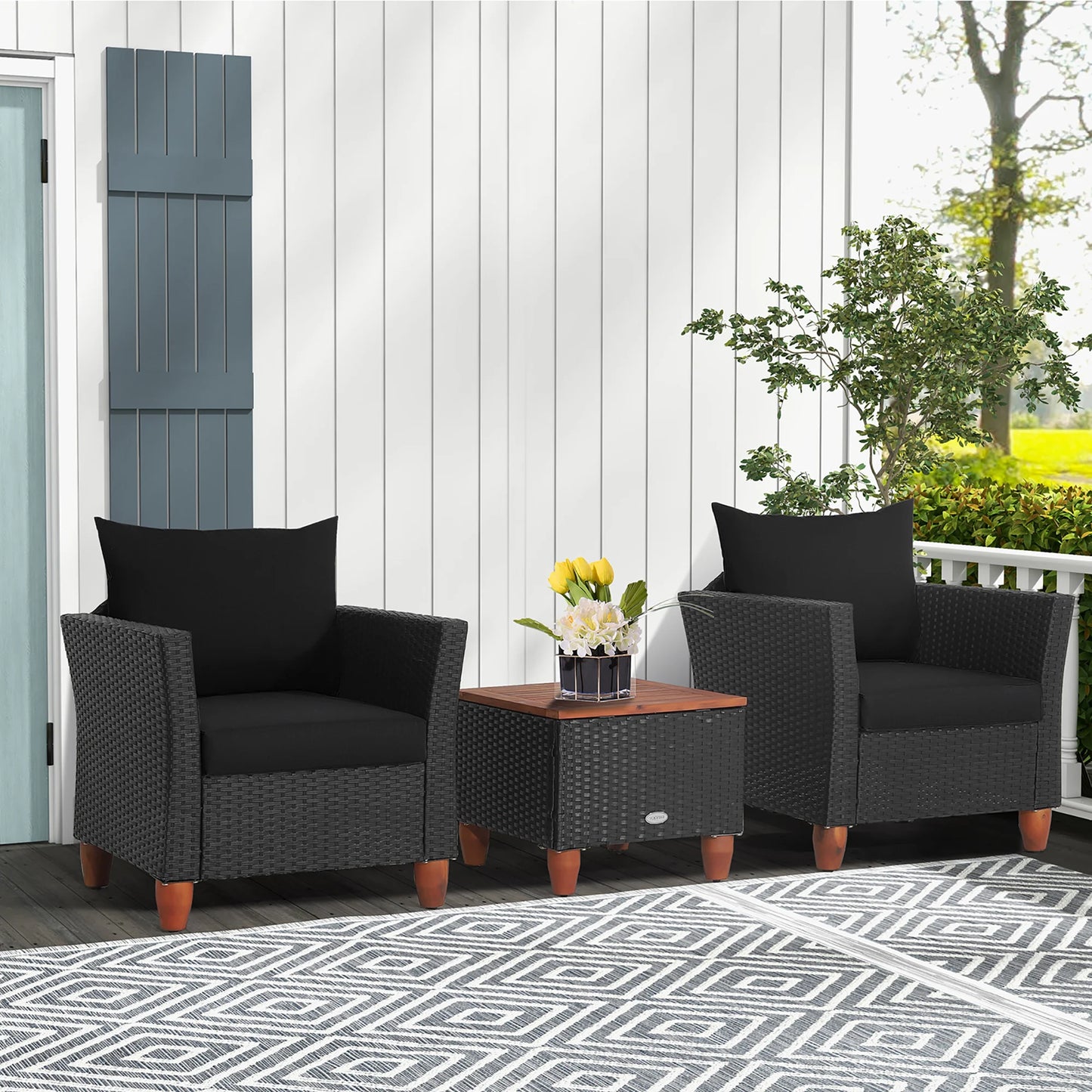 Homasis 3 Piece Patio Rattan Sofa Set With Storage Table