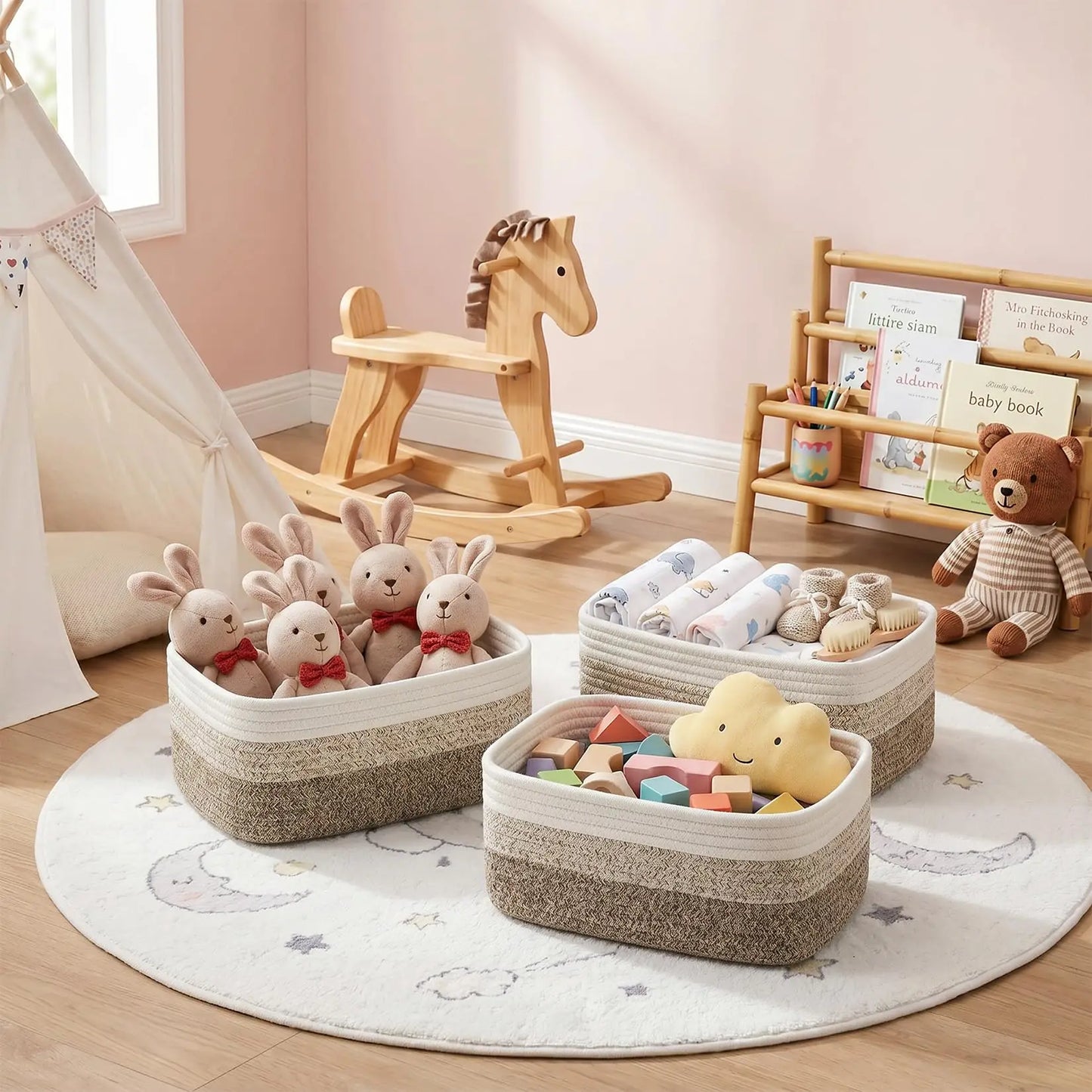 HiMISS Cotton Rope Woven Storage Baskets Shelf Organizer