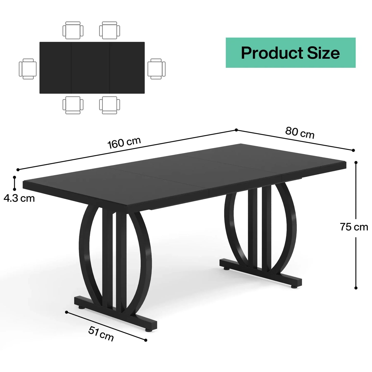 Tribesigns Modern Industrial Metal Frame Wooden Dining Table