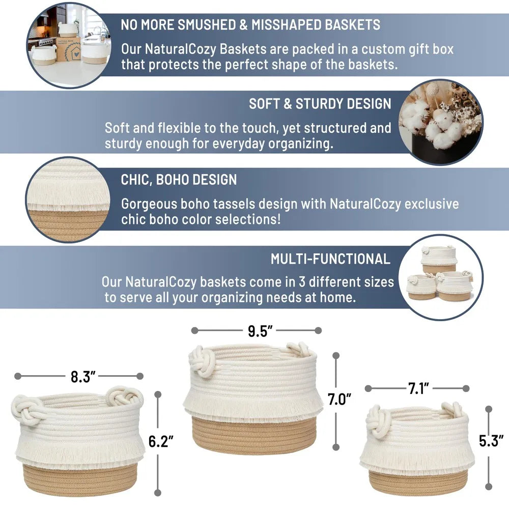 Cotton Rope Woven Storage Baskets For Home Decor And Organization