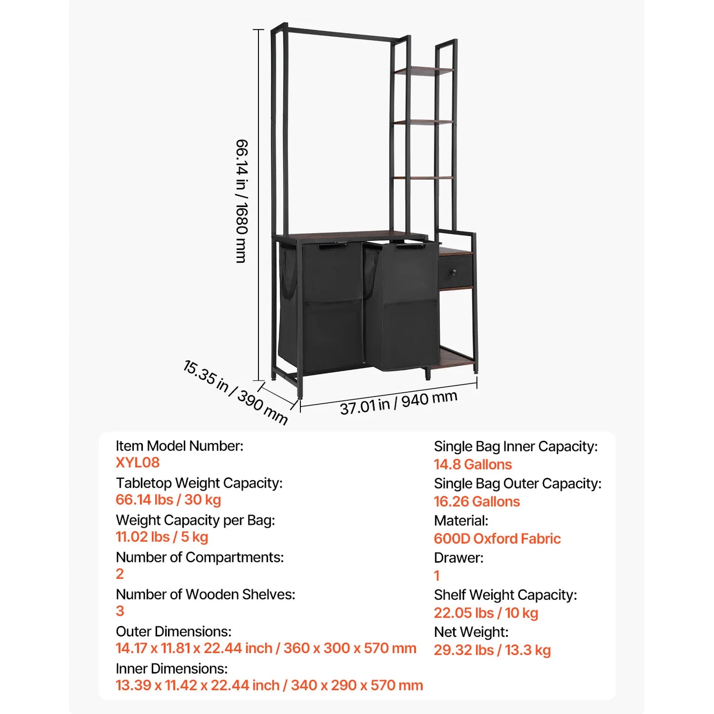 SucceBuy Dual Compartment Laundry Sorter Basket With Metal Frame