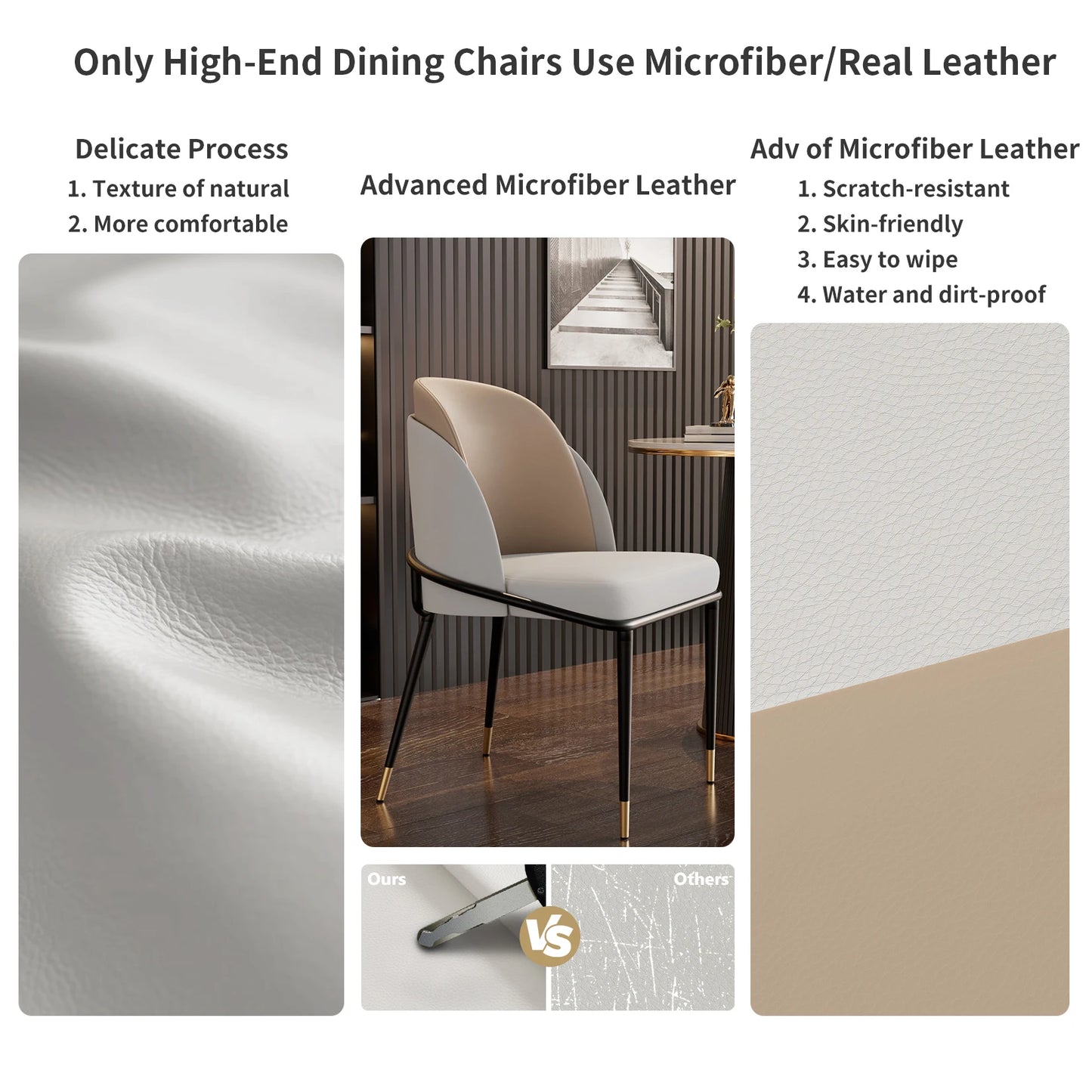Modern Upholstered Dining Chairs With Microfiber Silicone Leather Metal Frame