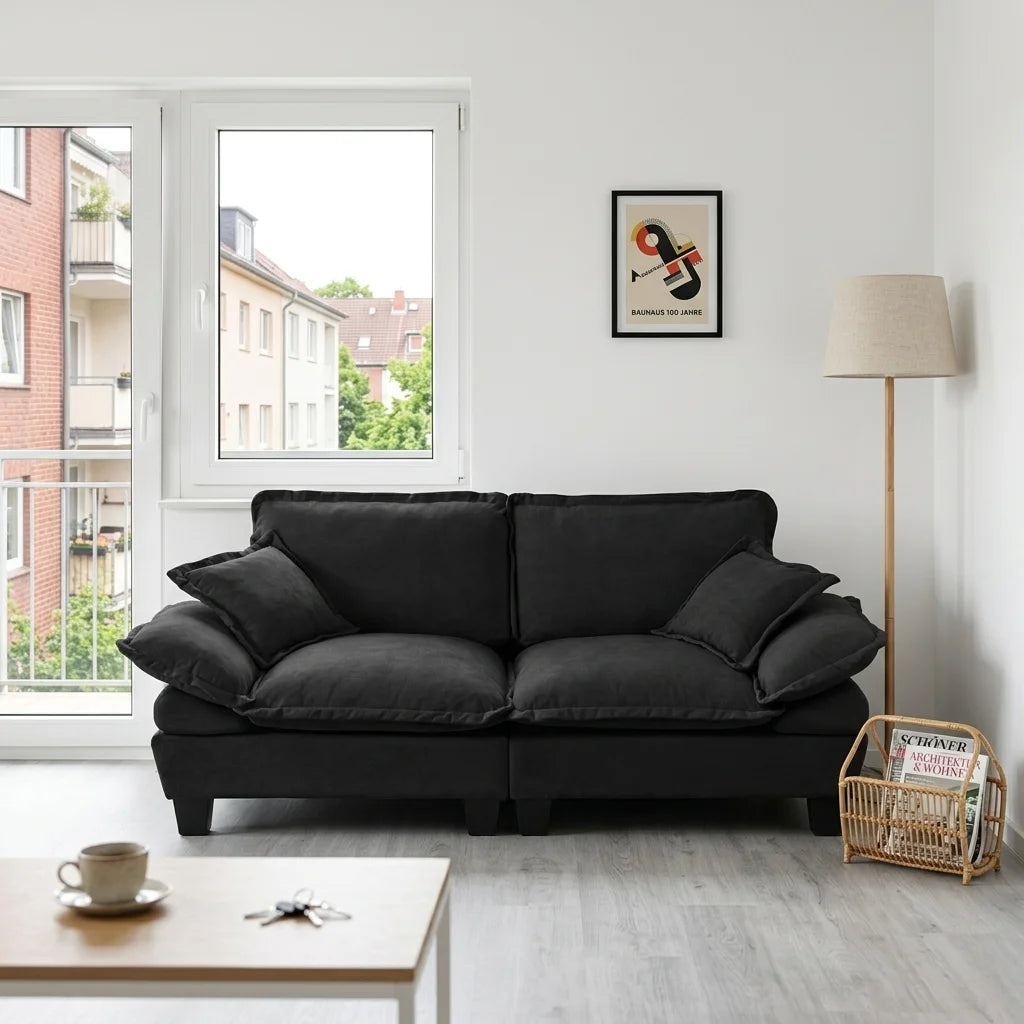 Modern Fabric Loveseat Couch With Deep Seating And Pillows