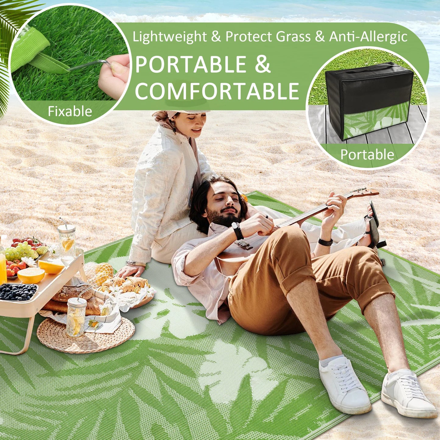 Leaves Pattern Recycled Plastic Straw Outdoor Rope Rug For Patio