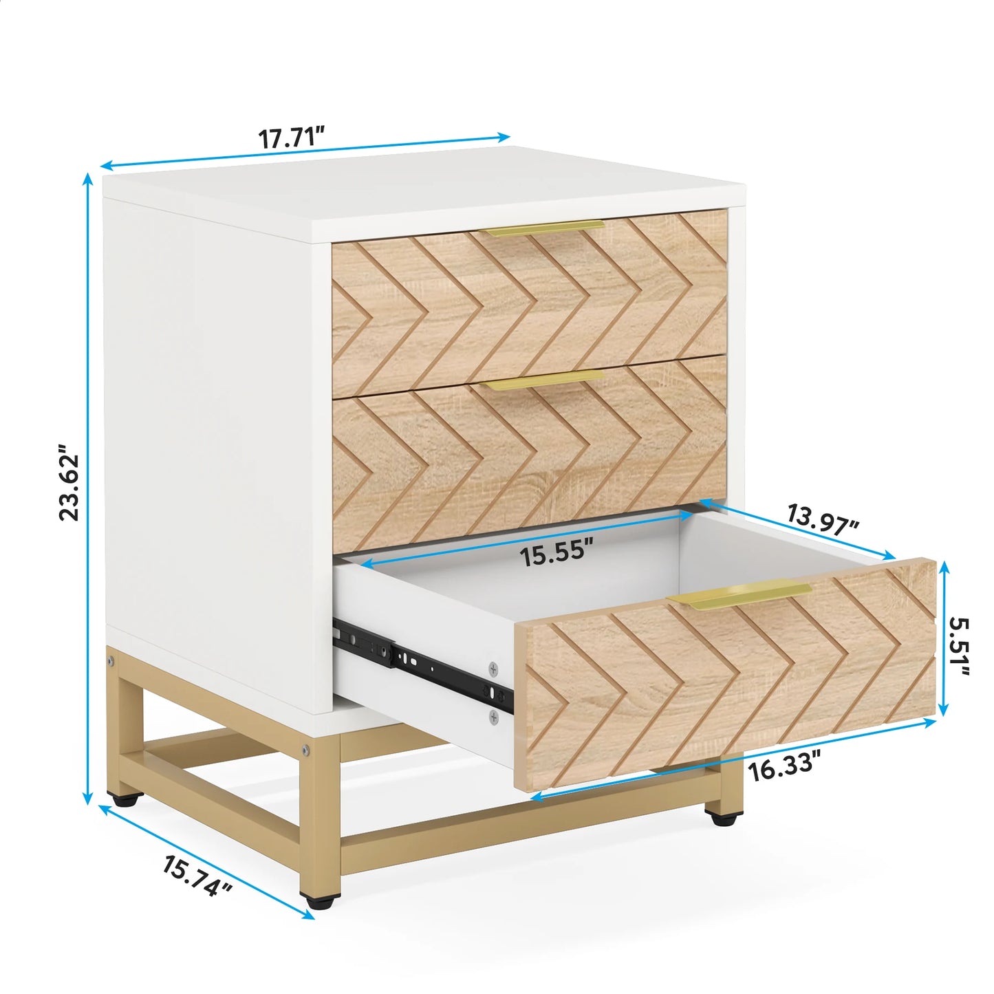 Tribesigns 3 Drawer Nightstand Set Modern Chevron Bedside Table