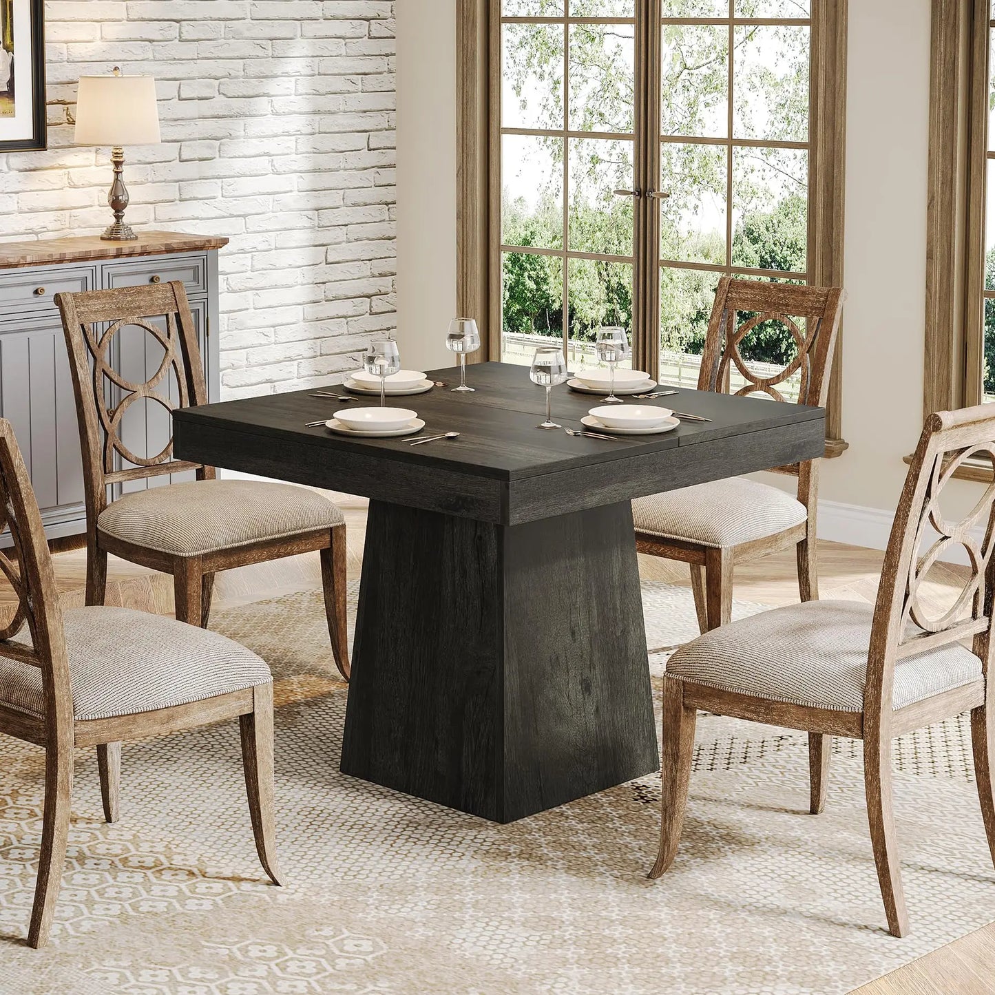 Tribesigns Square Wooden Dining Table With Sturdy Pedestal Base