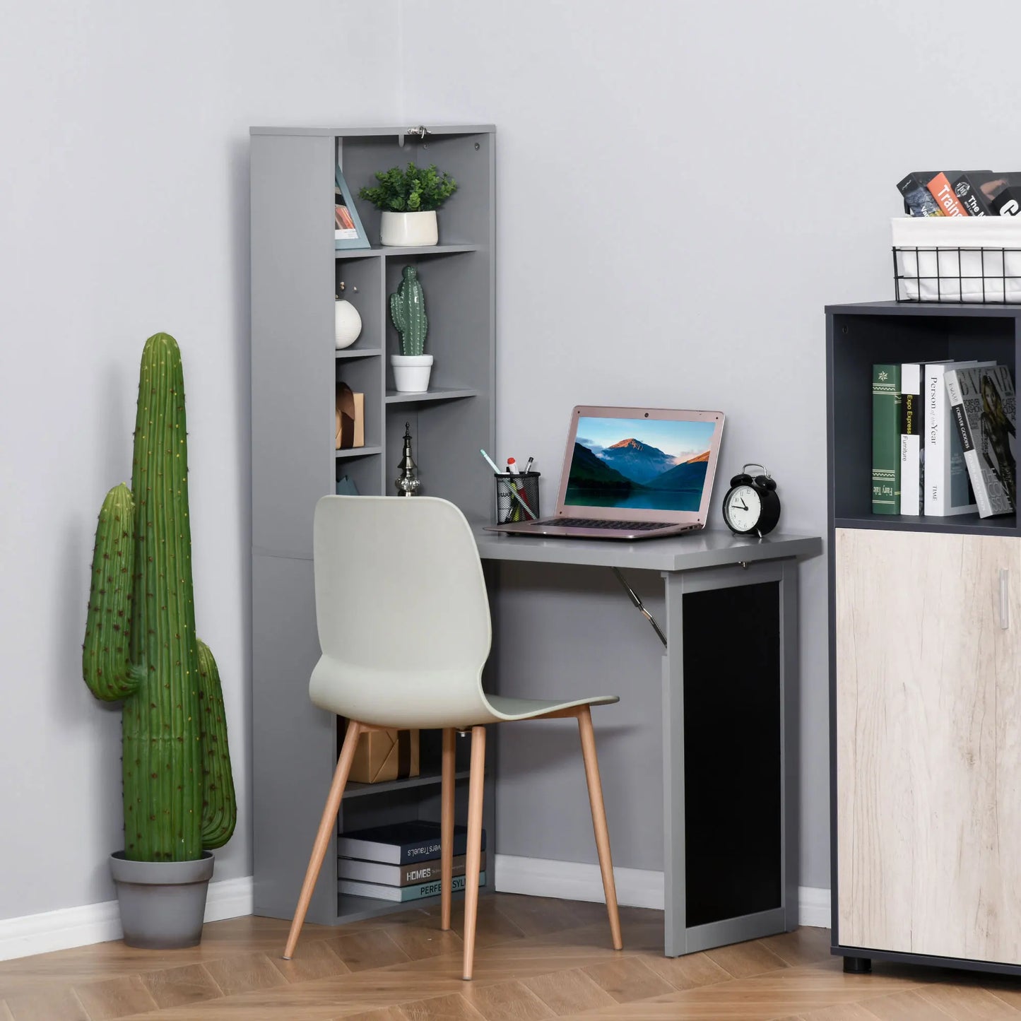 Homcom Wall Mount Fold Out Office Desk With Blackboard And Side Shelf
