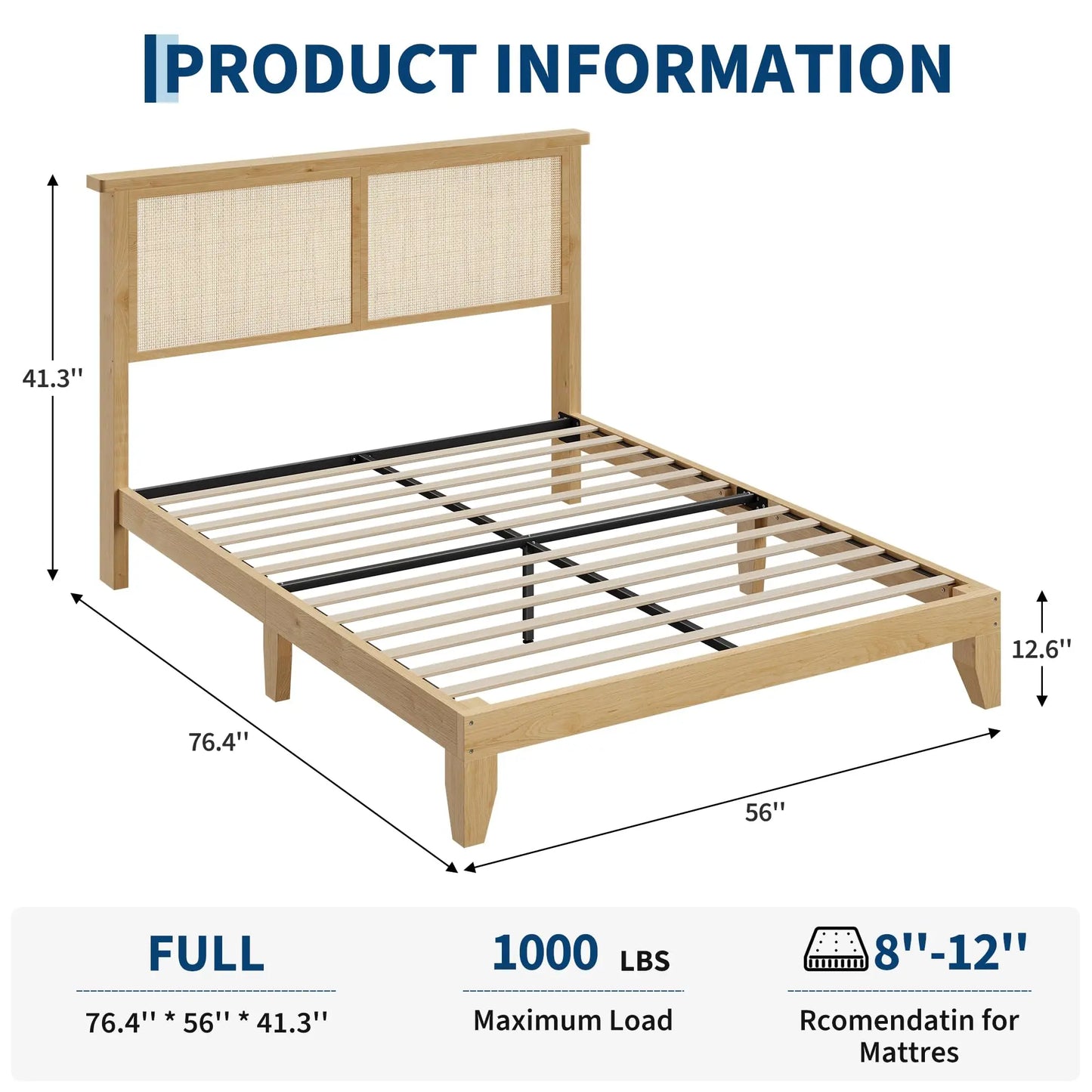 Rattan Bed Frame With Storage Headboard And LED Lighting