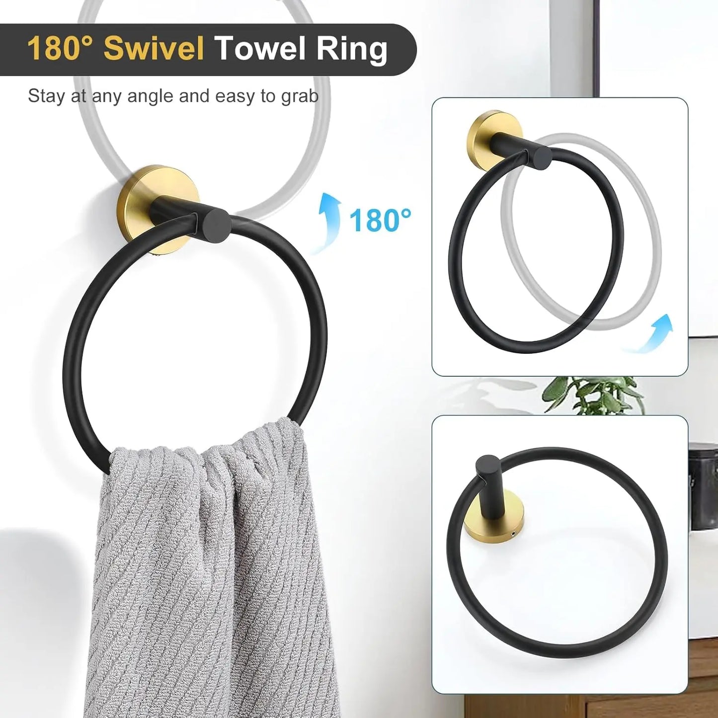 Wall Mounted Bathroom Hardware Set With Towel Bar And Ring