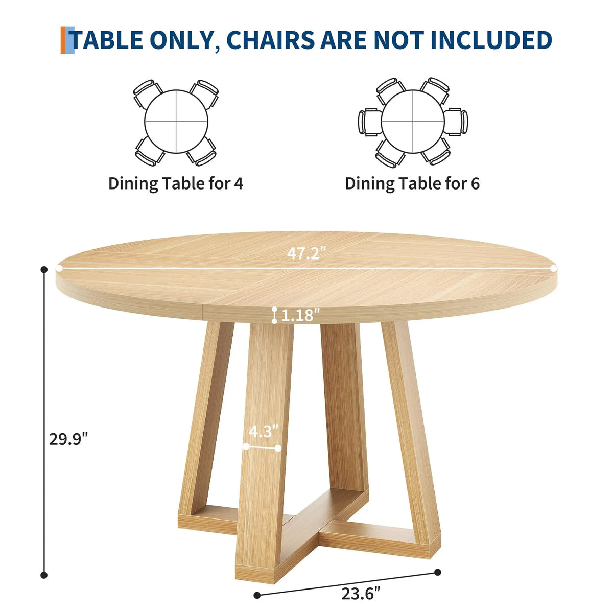 HiMISS Farmhouse Round Dining Table With Sturdy Cross Base