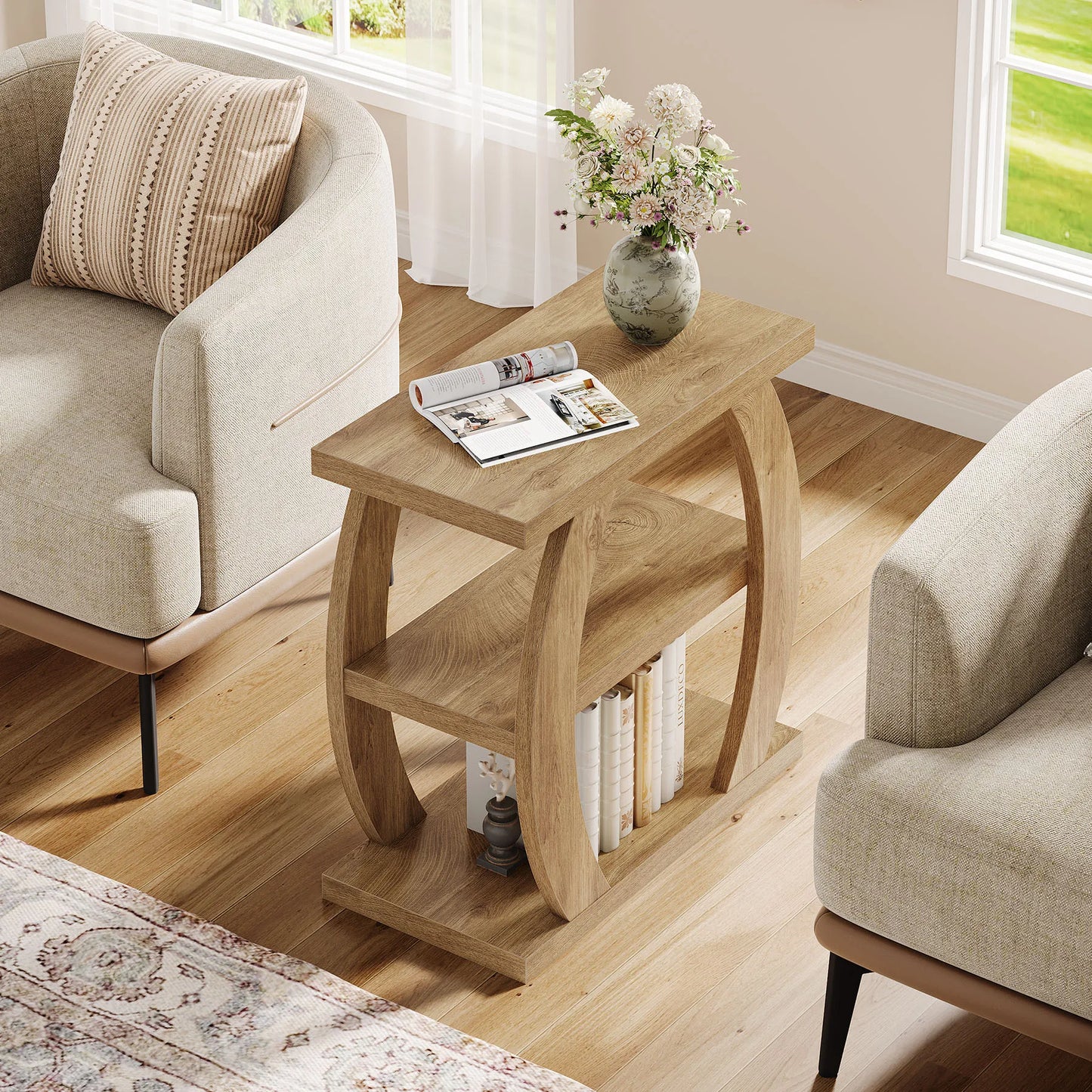 Tribesigns Three Tier Wooden End Table With Storage