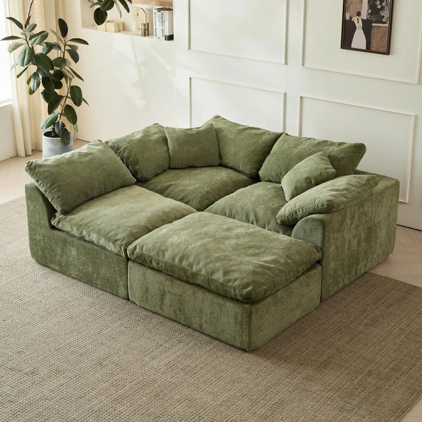 Yeflixvrau Modern Cloud L-Shaped Chenille Fabric Sofa Ottoman