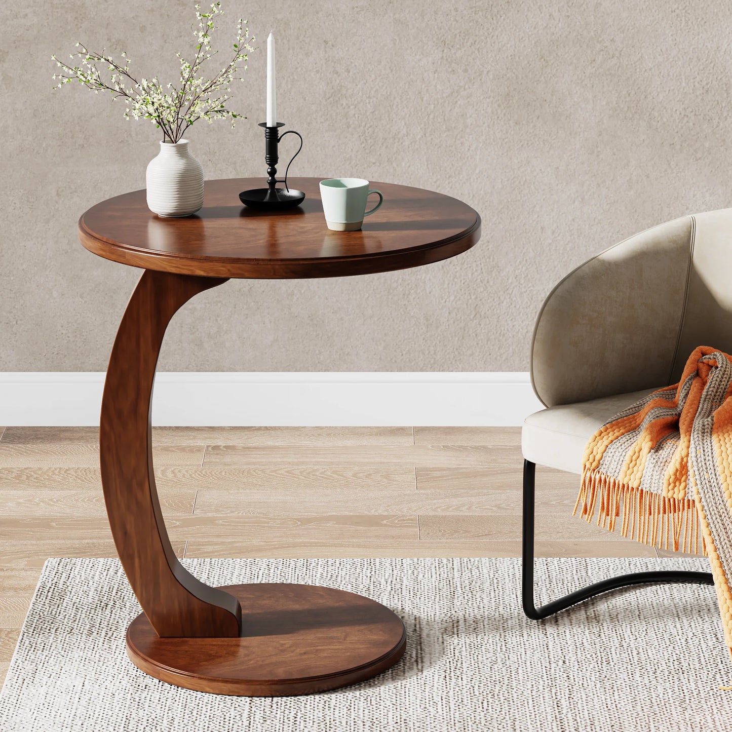 Tribesigns Round Wood Side Table Mid Century Modern Design