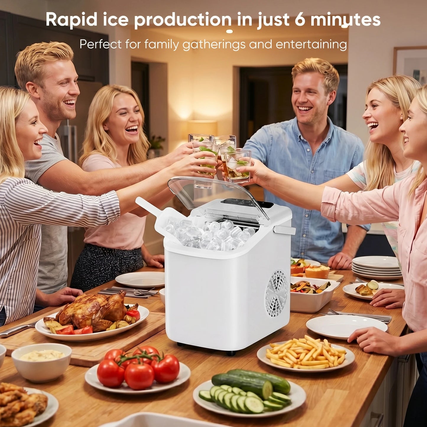 JHK Portable Countertop Ice Maker Machine For Quick Home Kitchen Use