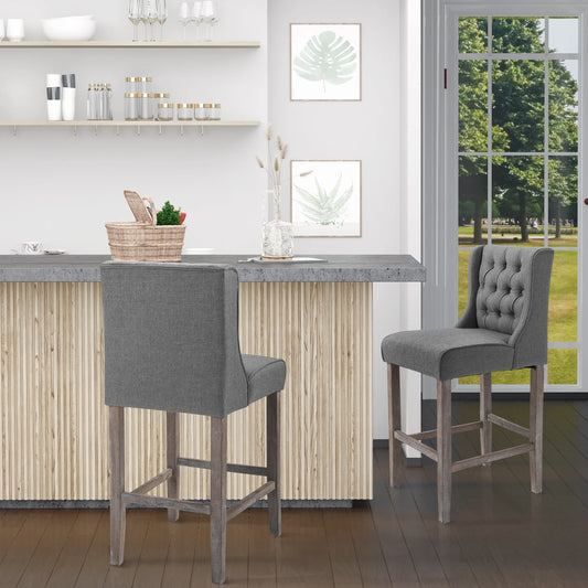 HOMCOM Tufted Wingback Counter Height Bar Stools With Wood Legs