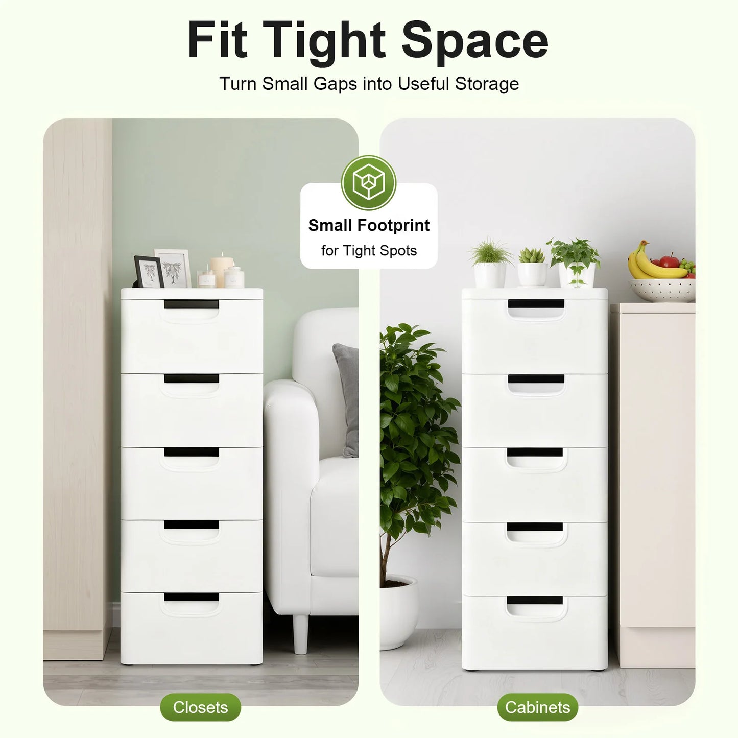 Five Drawer Stackable Plastic Storage Cabinet With Rolling Casters