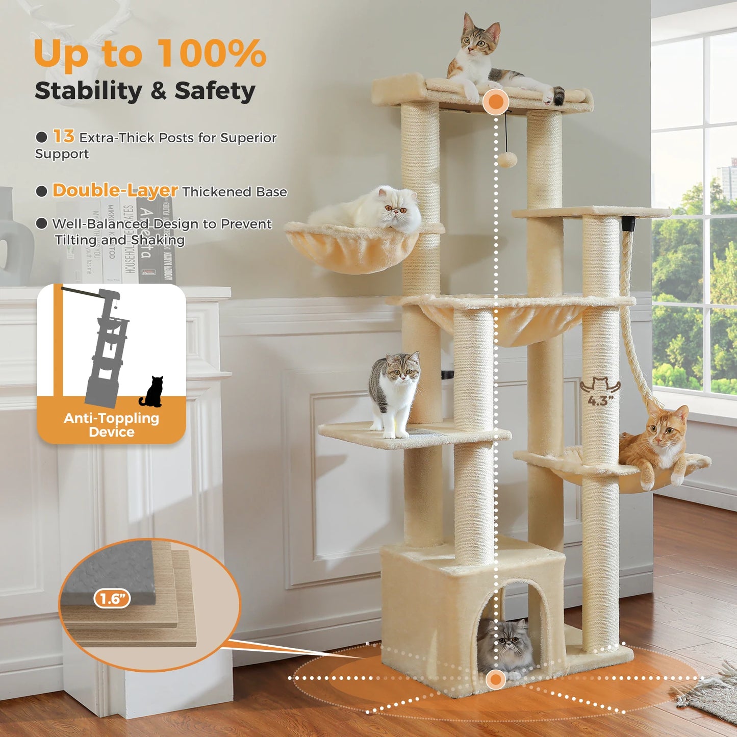 PAWZ Road Multilevel Cat Tree With Sisal Scratching Posts