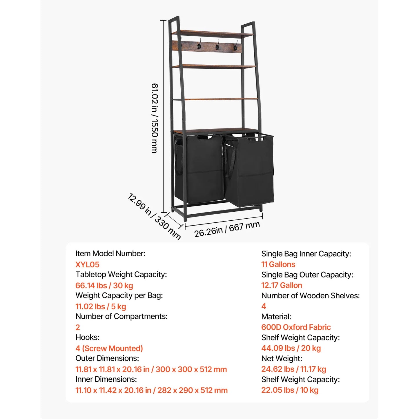 SucceBuy Dual Compartment Laundry Sorter Basket With Metal Frame