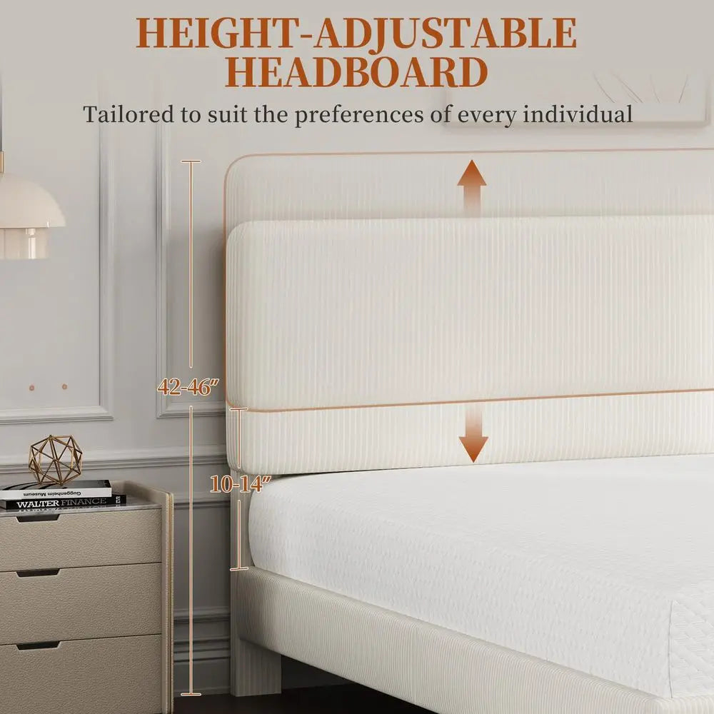 Adjustable Chenille Upholstered Bed Frame With Tufted Headboard