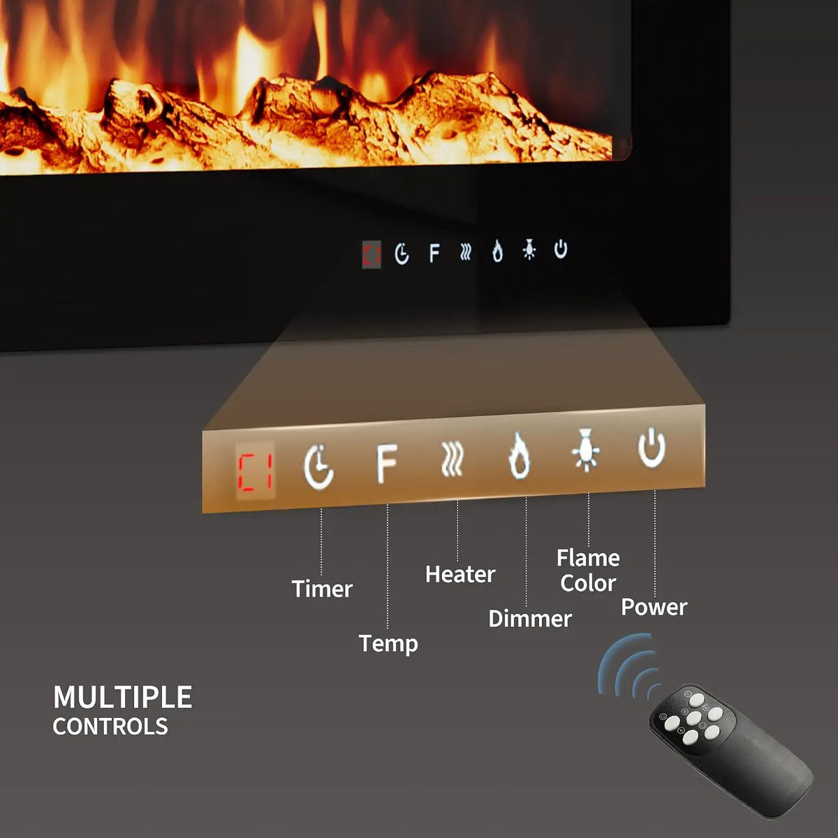 Wall Mounted Electric Fireplace Heater With Realistic Log Effects