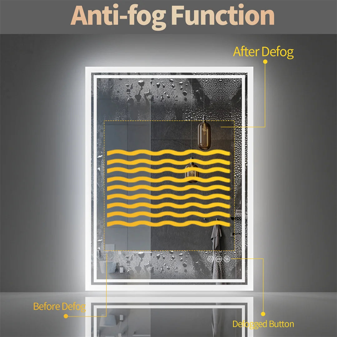 Luvodi Frameless LED Backlight Bathroom Mirror With Defog Touch Control