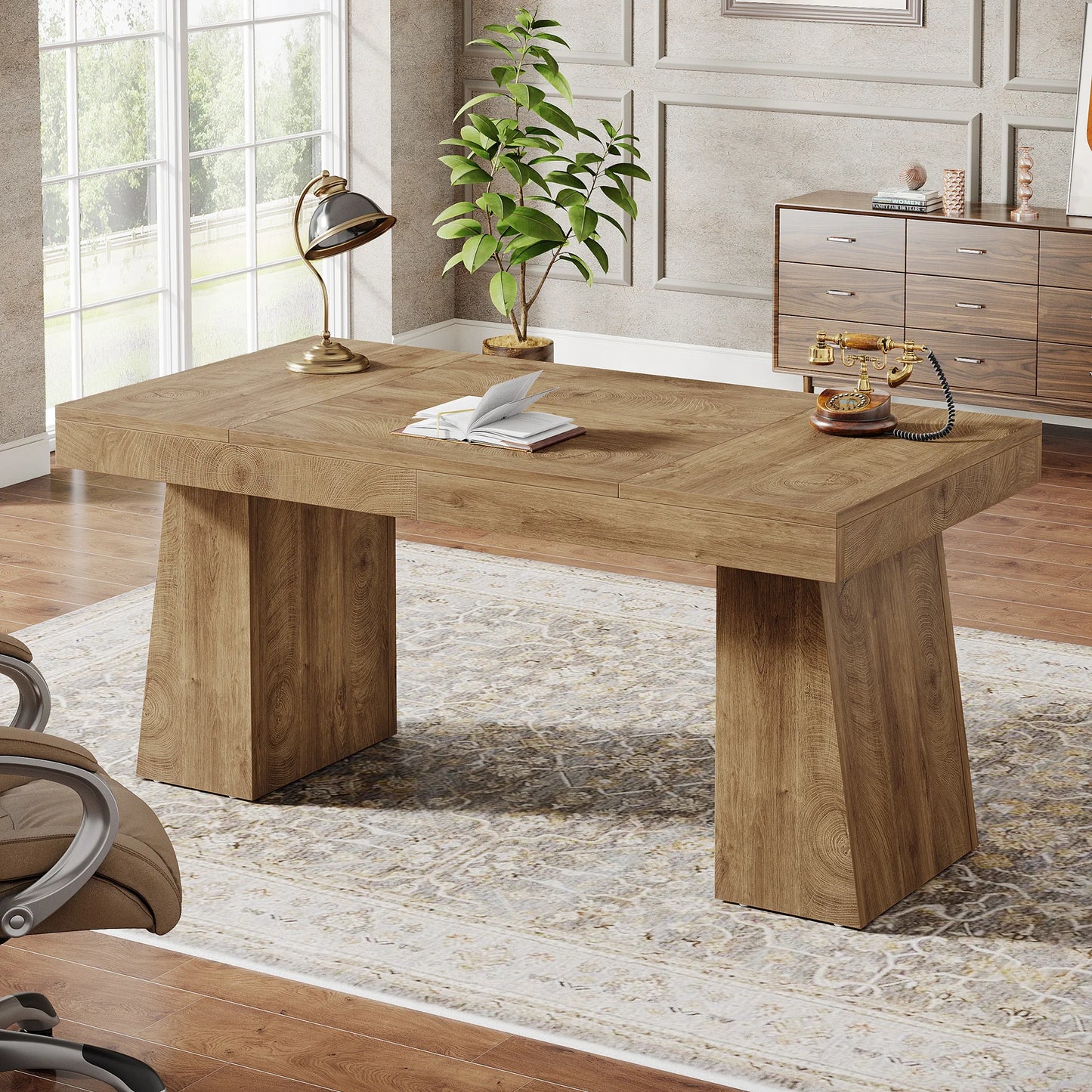 Tribesigns Wood Office Executive Desk With Double Pedestal