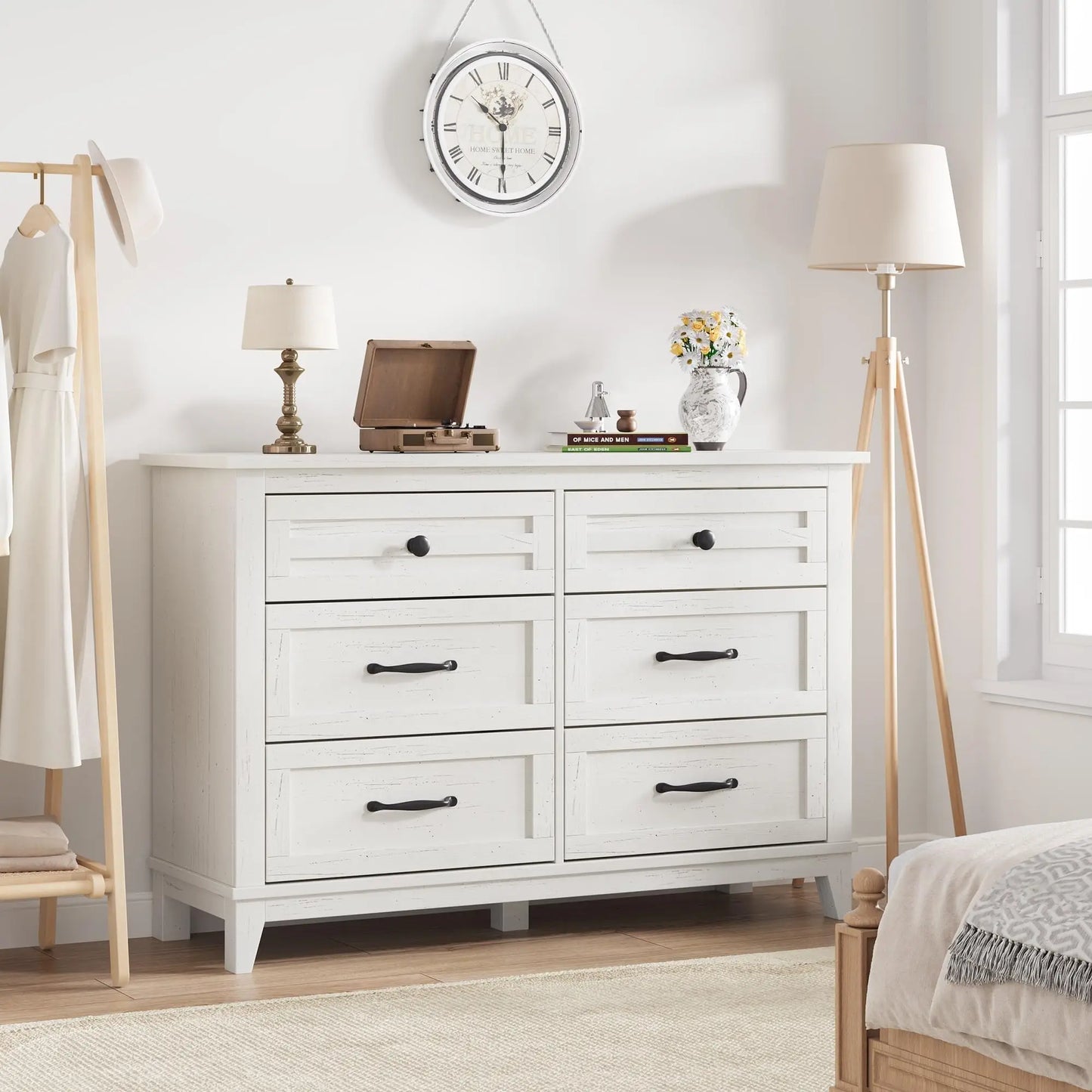 Six Drawer Freestanding Bedroom Dresser Wooden Storage Chest