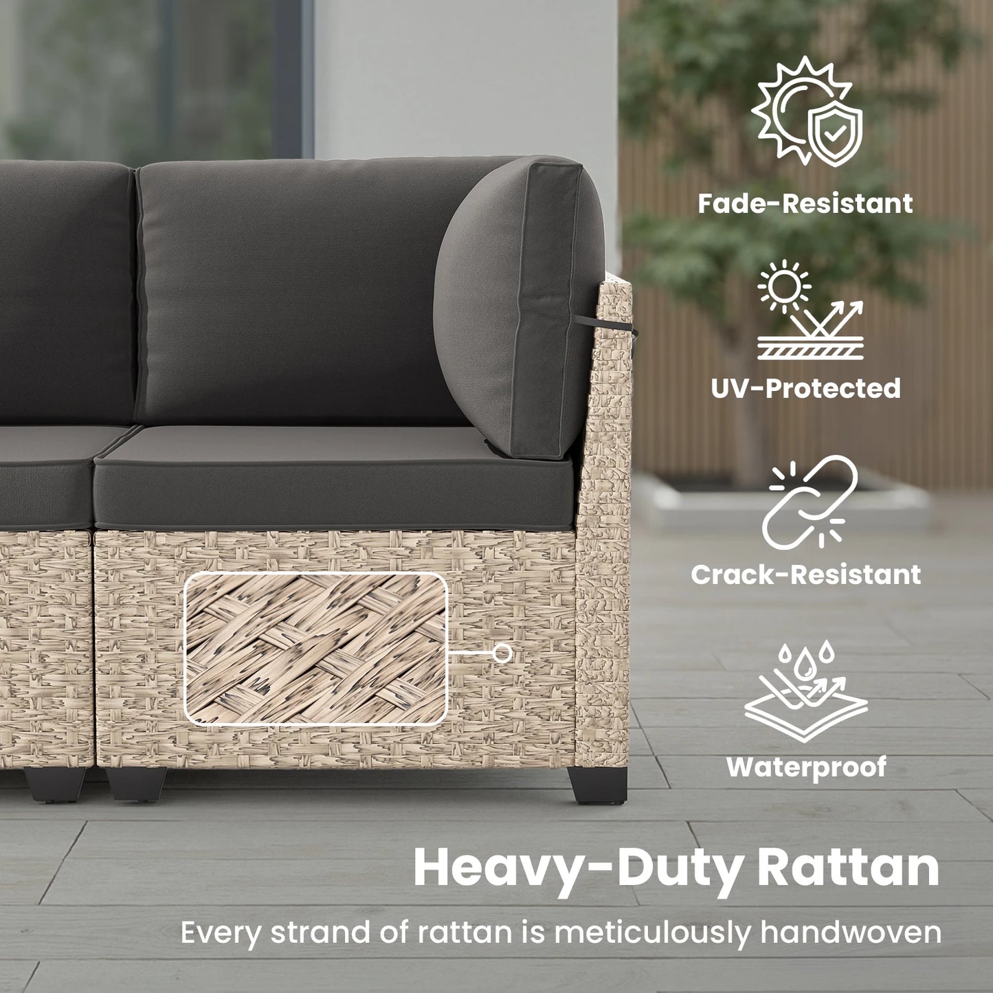 Soohow Outdoor Rattan Patio Furniture Set With Tempered Glass Table