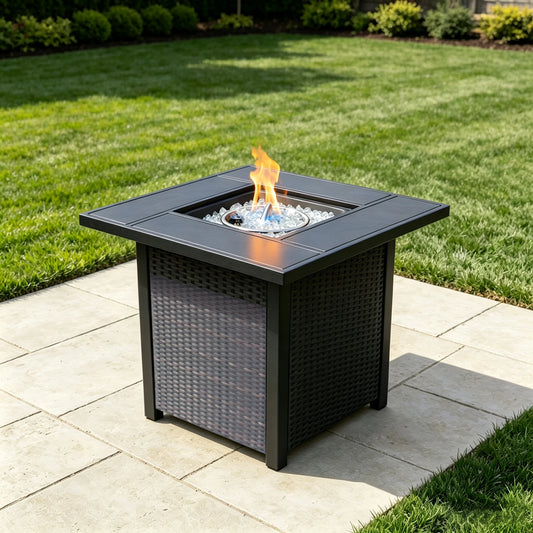 Outdoor Propane Fire Pit Table With Lid And Lava Rock