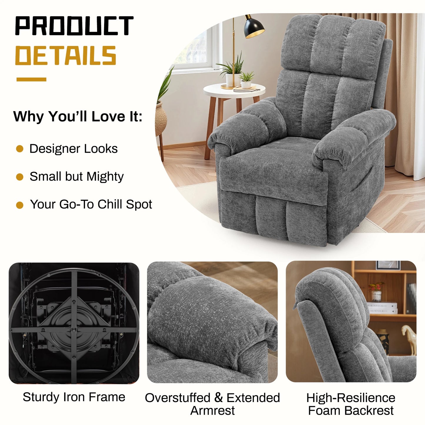 Korser Swivel Rocker Recliner Chair For Small Living Spaces