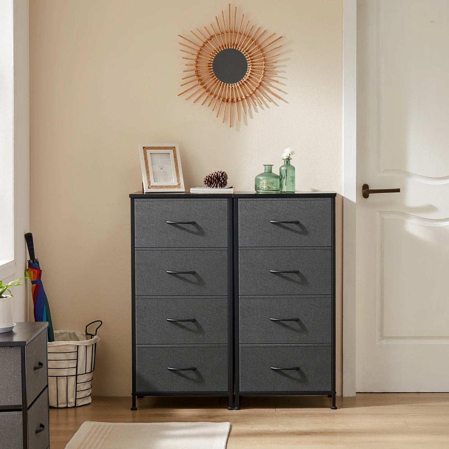 JHK 4 Fabric Drawer Dresser Steel Frame Nightstand Storage Cabinet