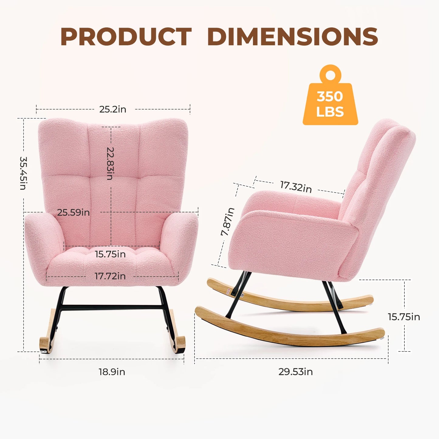 JHK Saucer Rocking Chair With High Backrest And Padded Seat