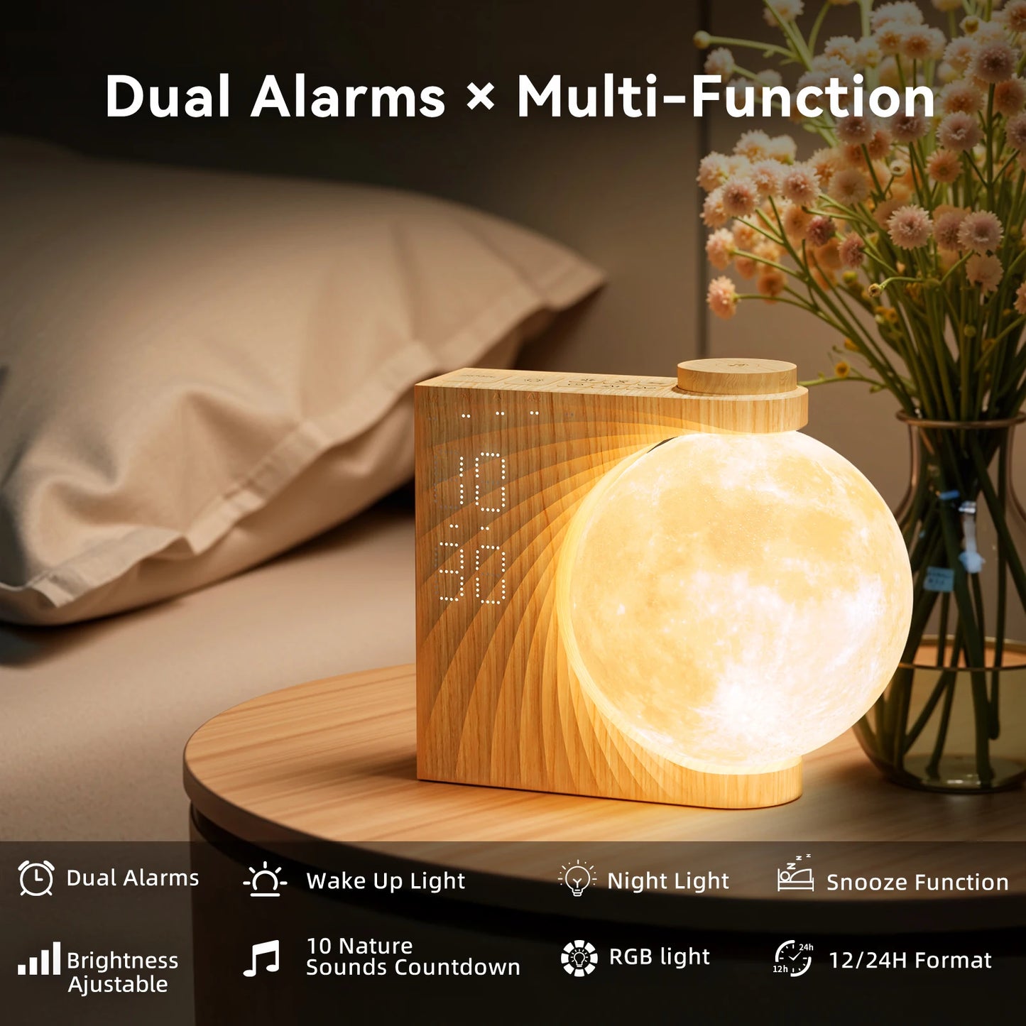Reteyung Moon Lamp Sunrise Alarm With White Noise Sound Machine