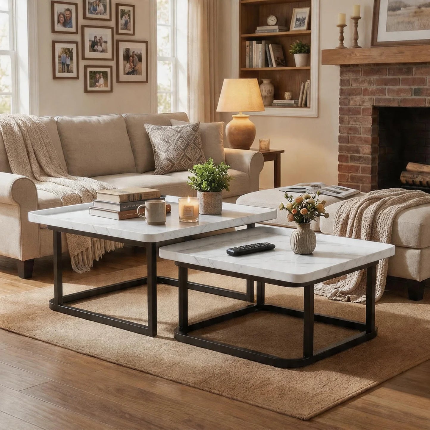 HiMISS Square Fluted Nesting Coffee Tables Set of Two