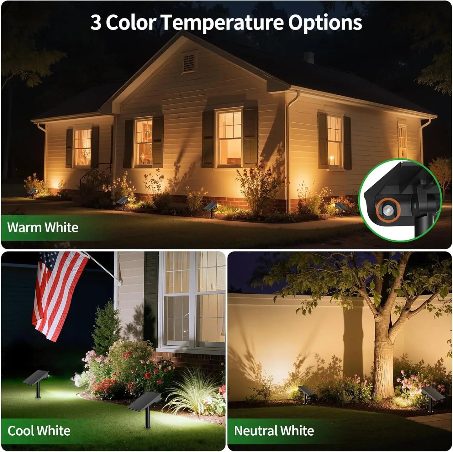 Intelamp Dimmable Solar Spotlights For Outdoor Garden Landscape Lighting