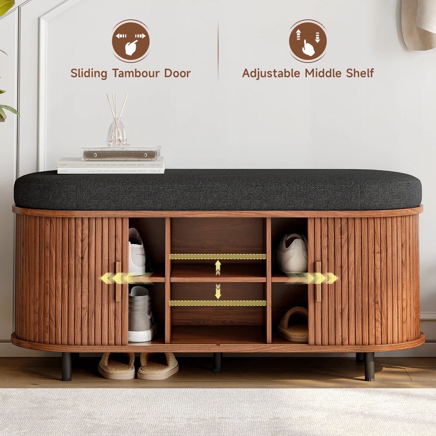 Three Tier Wooden Shoe Storage Bench With Cushioned Seat