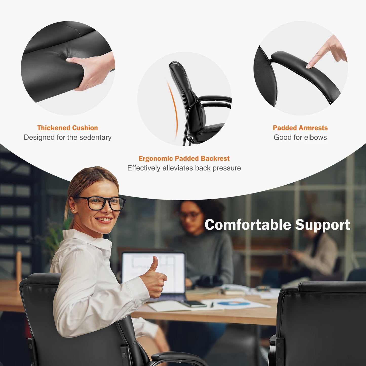 JHK Ergonomic PU Leather Office Chair With Padded Backrest